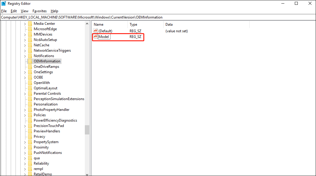 double click the Model string value