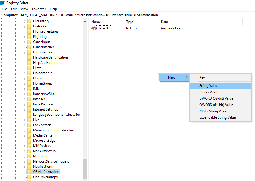 create a new Model string value