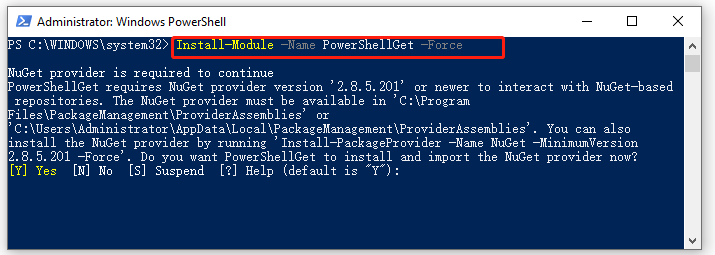 run Install Module Name PowerShellGet Force