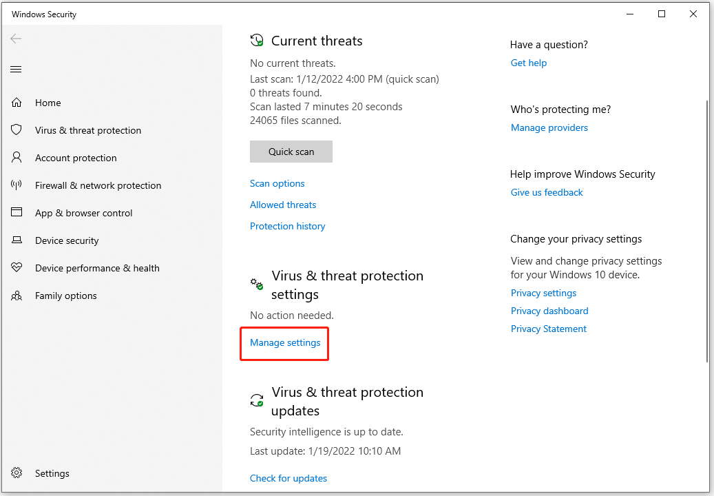 choose Manage settings