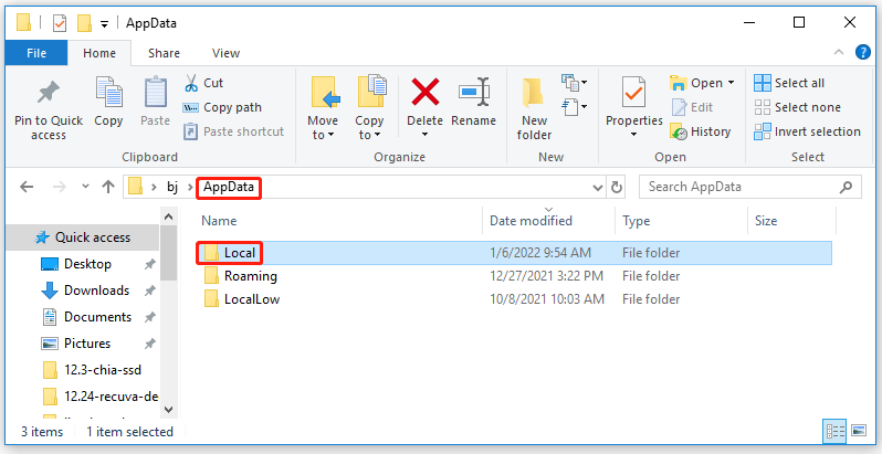 choose the Local folder