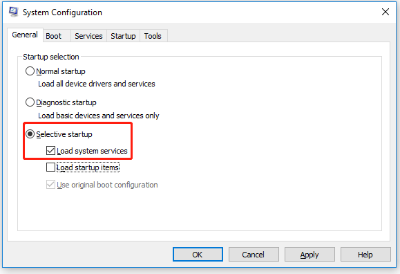 uncheck Load startup items
