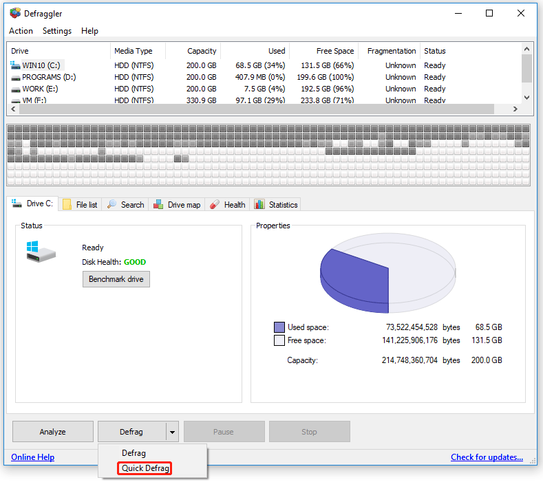 click Quick Defrag