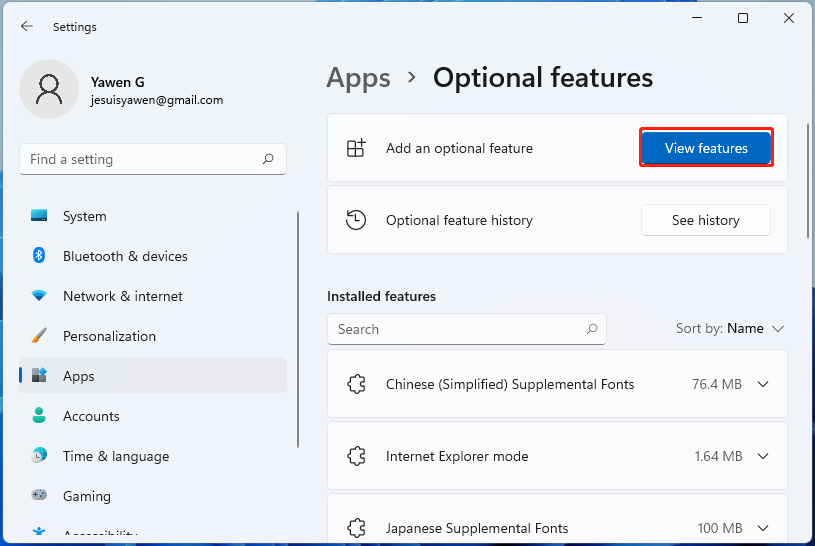 click View features