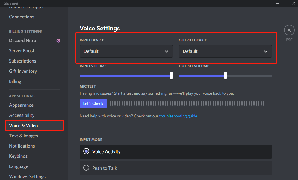 Discord settings