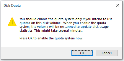 the Disk Quota window appears