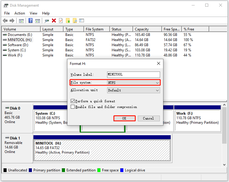 format to NTFS using Disk Management