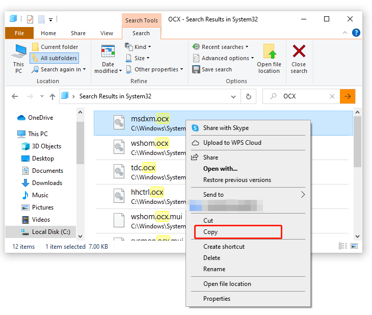 copy the OCX DLL file