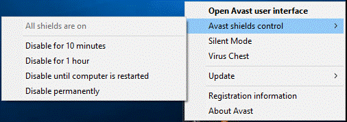 disable Avast