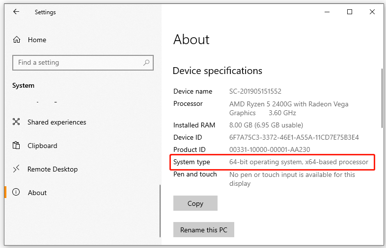 check system type in Windows 10