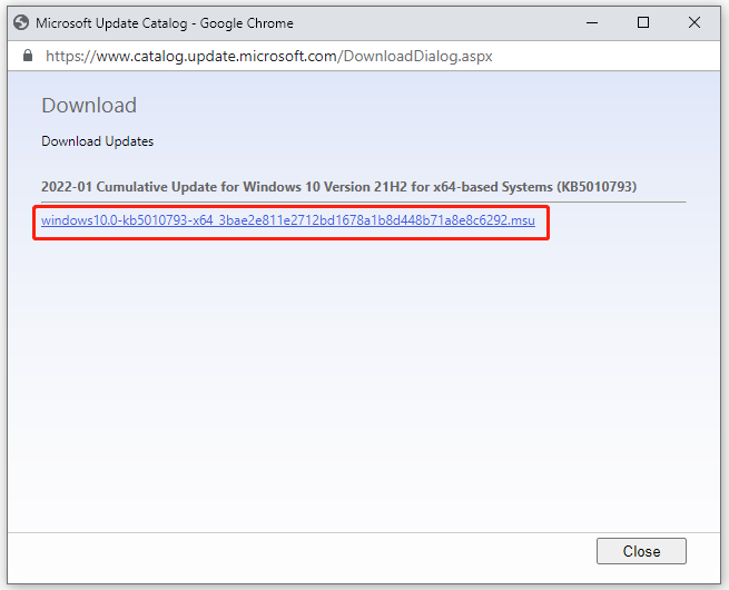 download the msu file of Windows 10 21H2