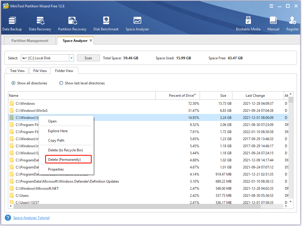 space analyzer in MiniTool