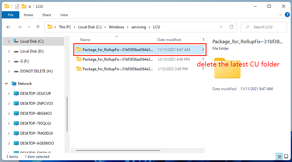 delete the LCU folder in Windows 11
