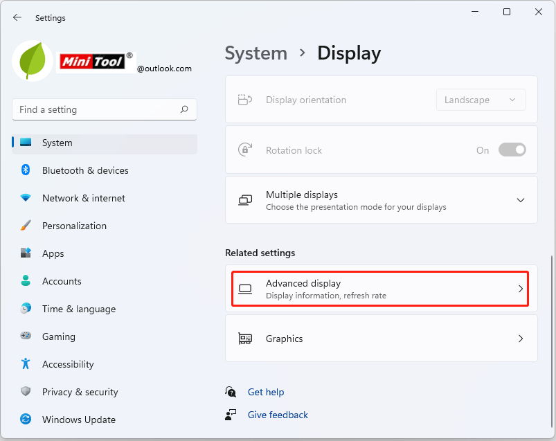 choose Display and Advanced display