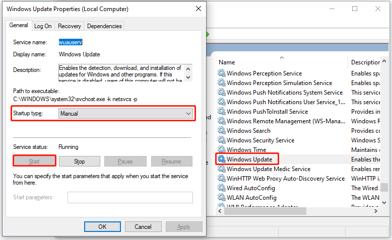 modify the Windows Update service