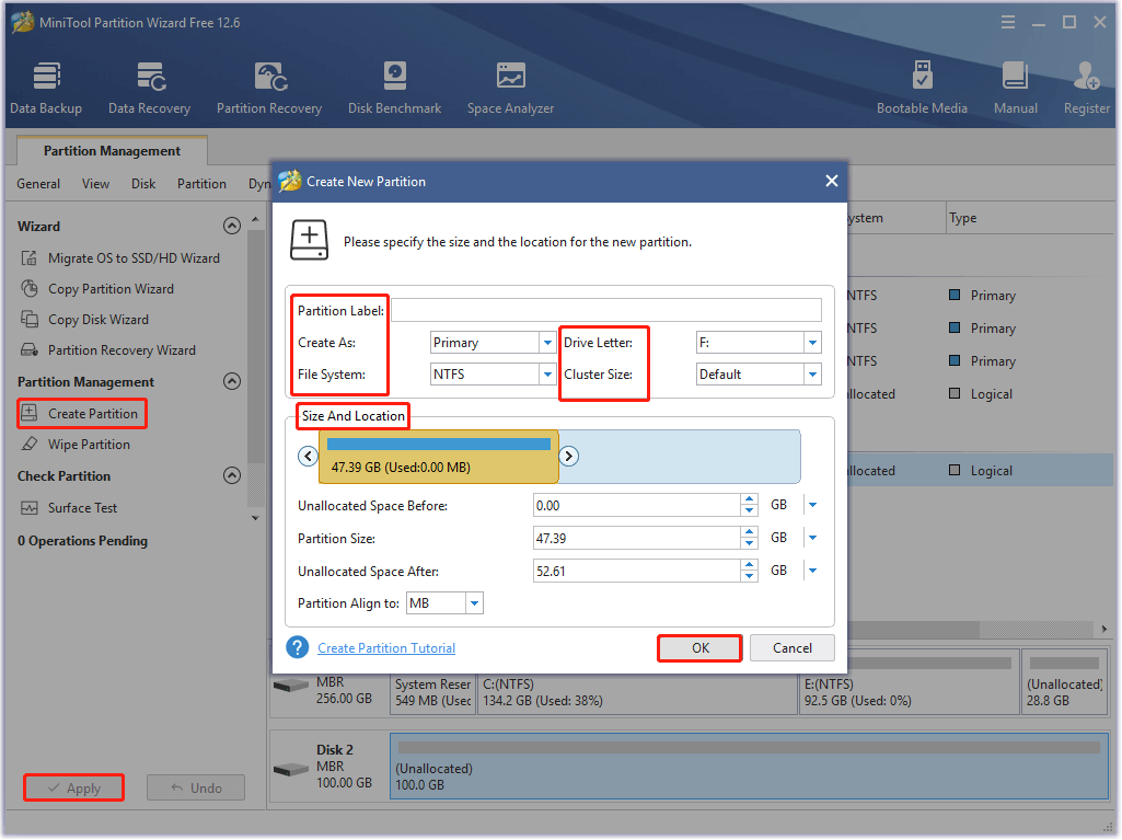create partitions with MiniTool Partition Wizard
