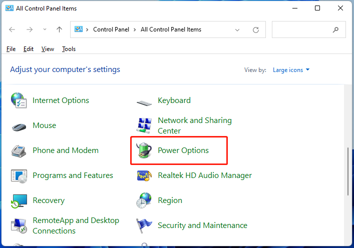 select Power Options