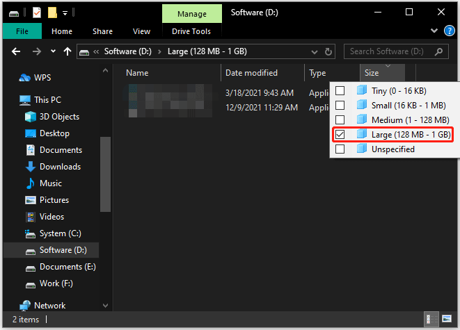 tick the checkbox for Large (128 MB to 1GB)