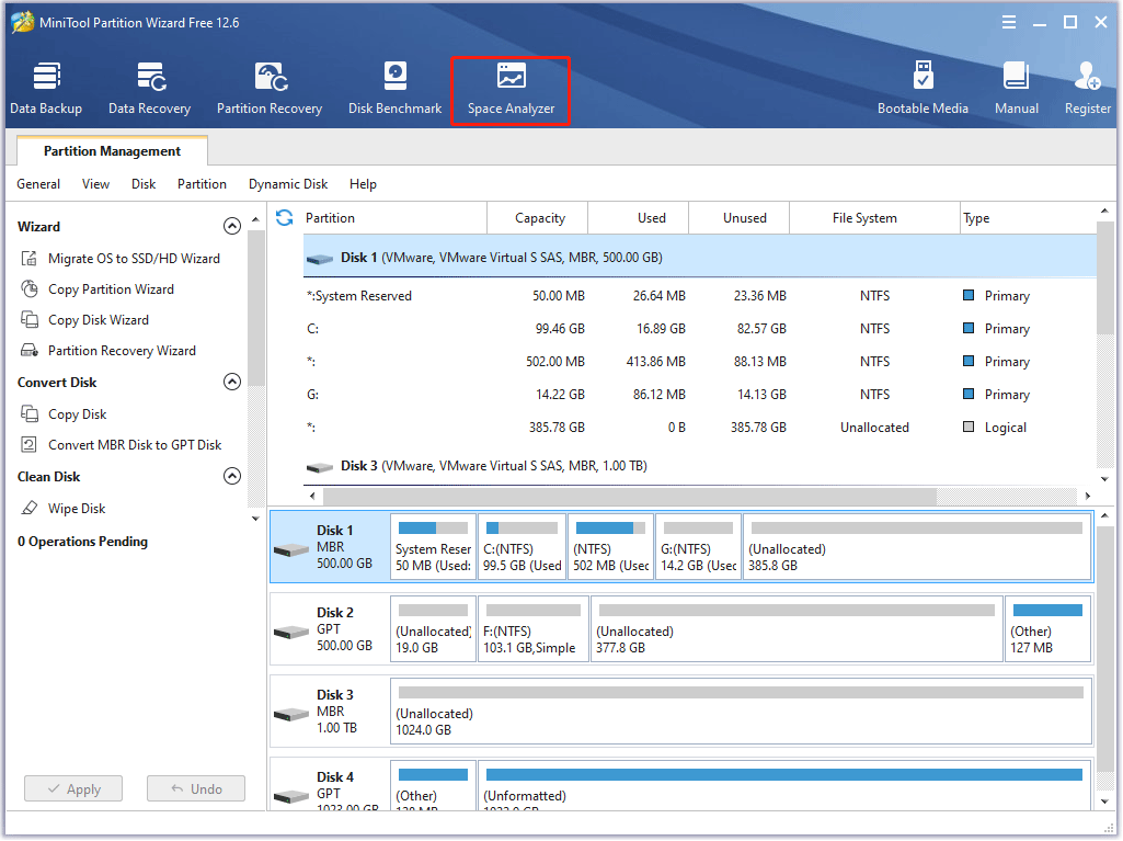 choose the Space Analyzer function