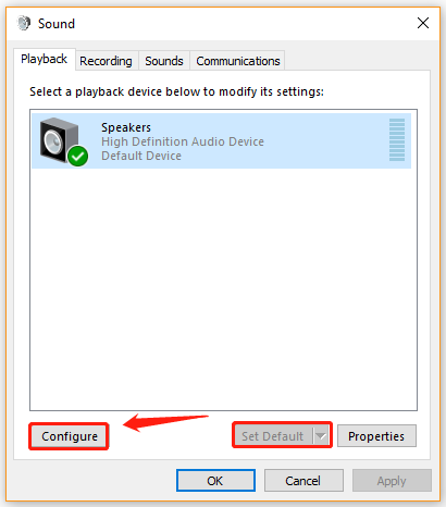 click Configure in Sound Control Panel