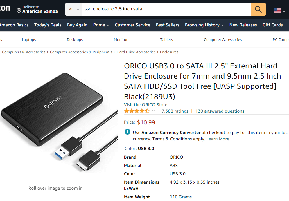 SSD enclosure on Amazon