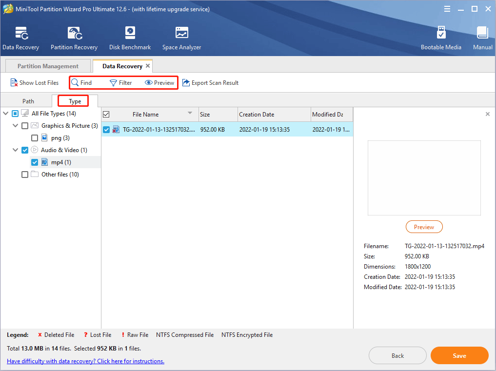 recover data according to file types