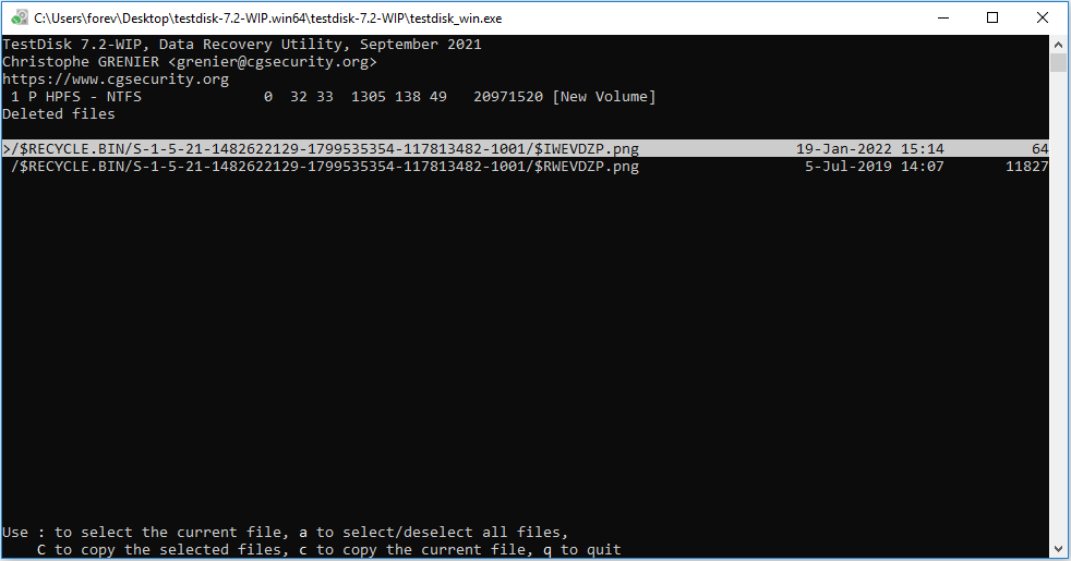 select files to be recovered