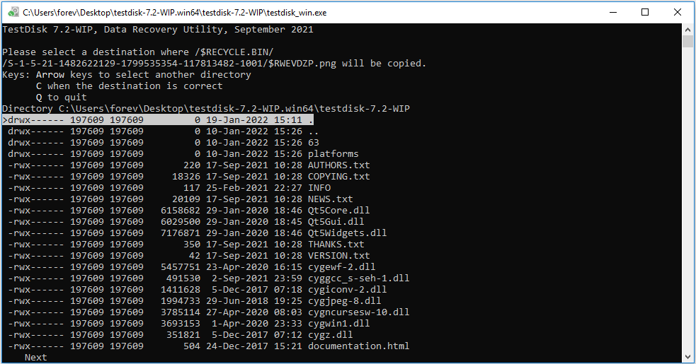 choose where the recovered files will be stored