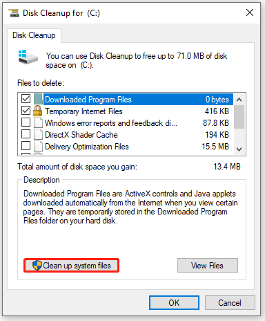 click Clean up system files