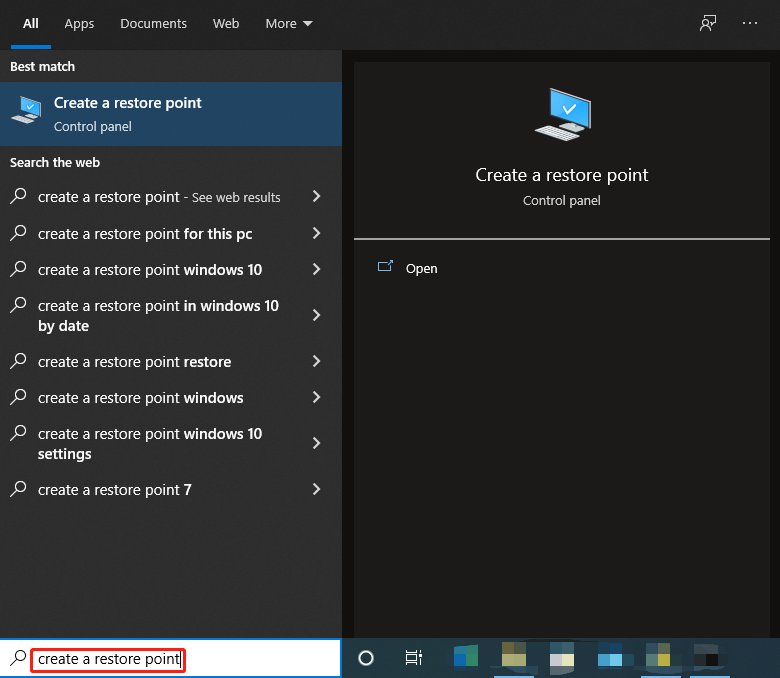 type create a restore point