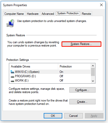 click System Restore