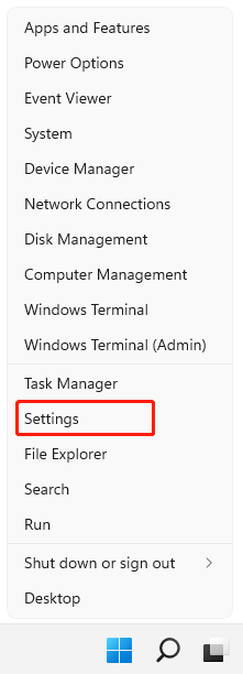 select Settings in Windows 11