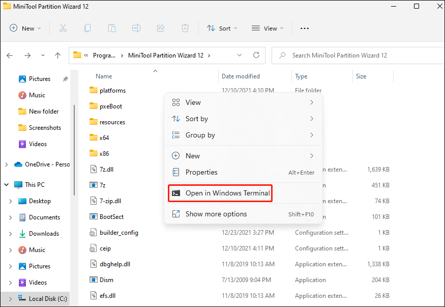 select Open in Windows Terminal