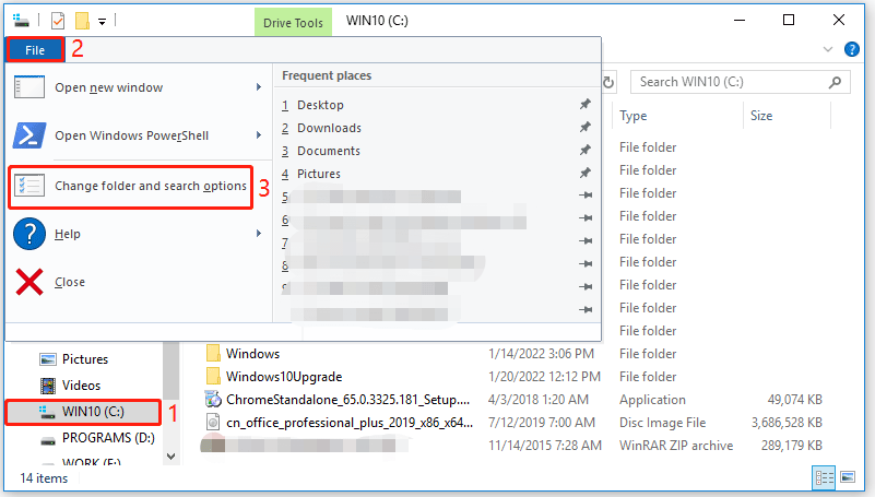 click Change folder and search options