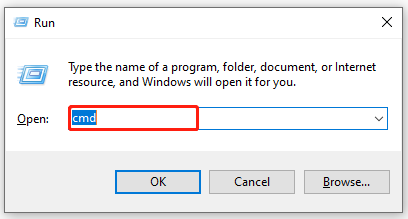 open Command Prompt via the Run window