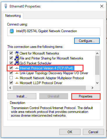 select IPv4 in network properties