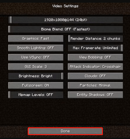 change Video settings in Minecraft