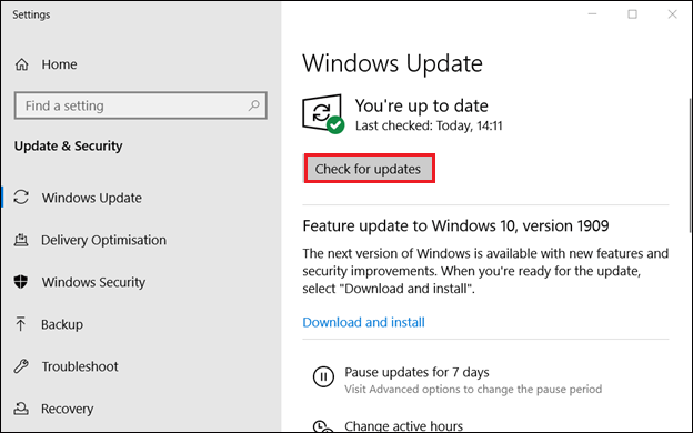 click Check for updates