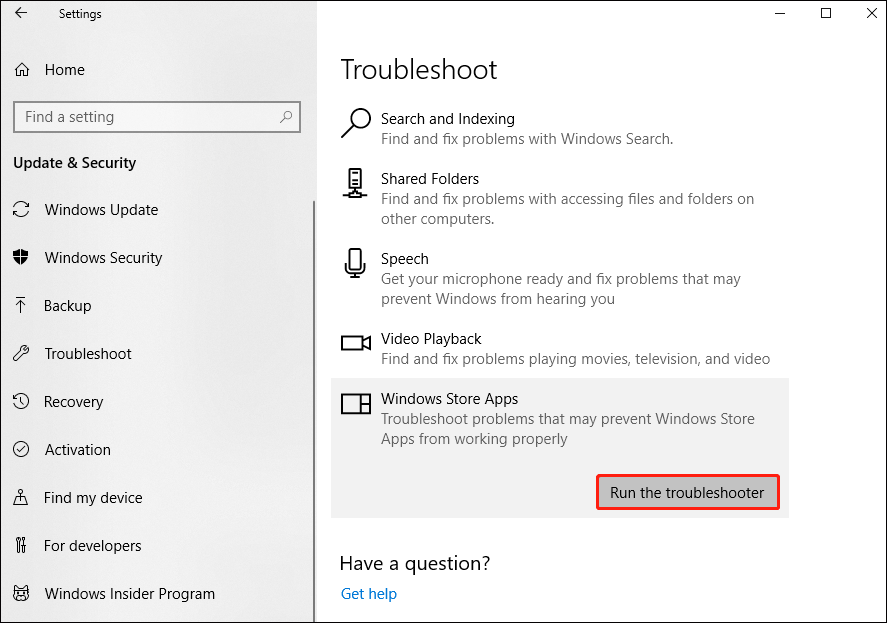 click Run the troubleshooter
