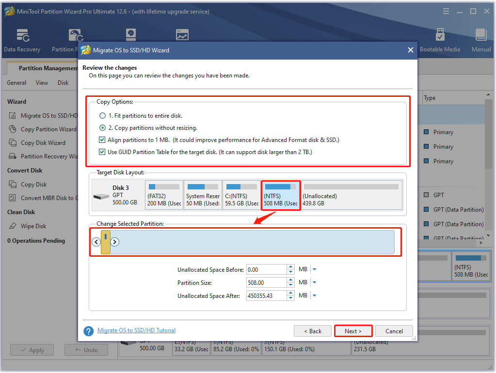 choose the SSD as the target disk