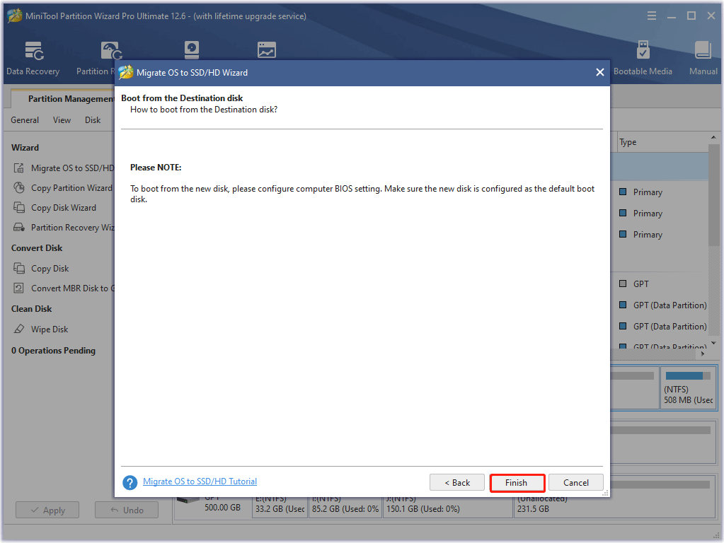 read the note and click Finish