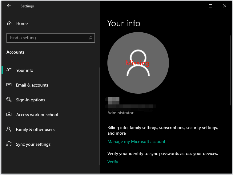 profile picture missing on Settings