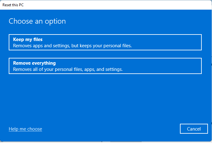 select a way to Reset this PC Windows 11
