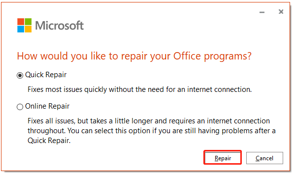 repair the MS Office