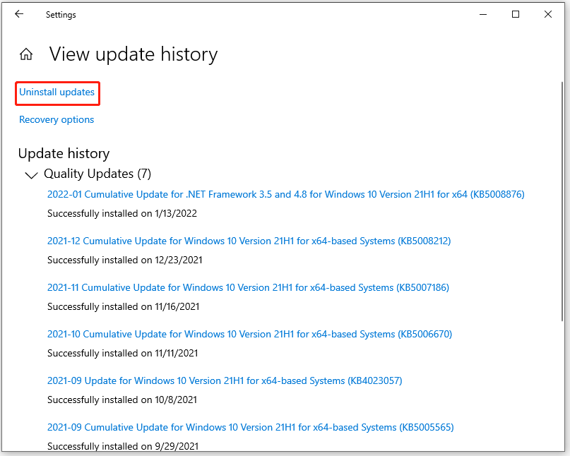 choose Uninstall updates