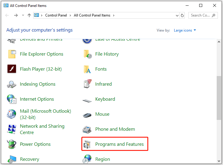click Programs and Features