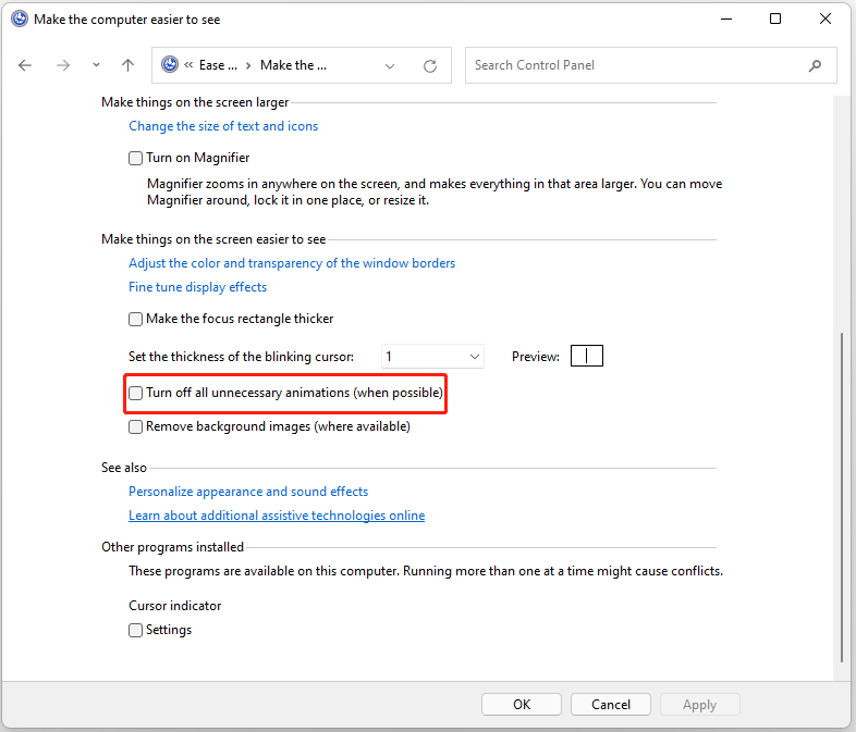check Turn off all unnecessary animations
