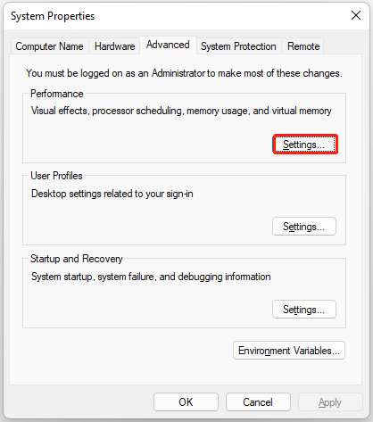 click Settings