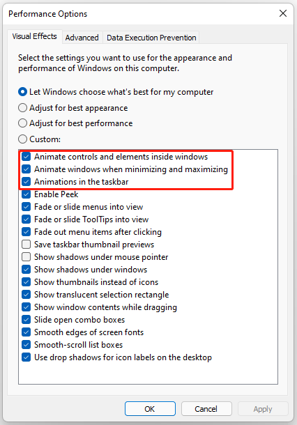 check these options