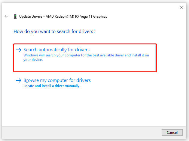 select Search automatically for drivers